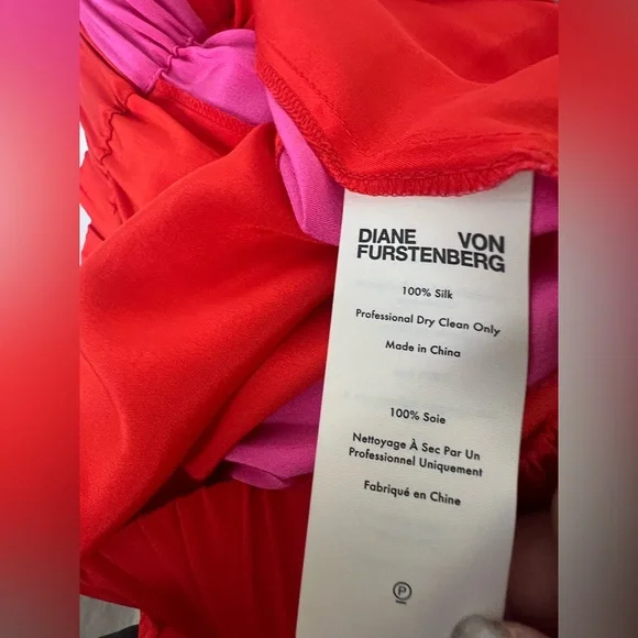Diane Von Furstenberg red pink 100% silk pants drawstring pants Sz M - Picture 8 of 8